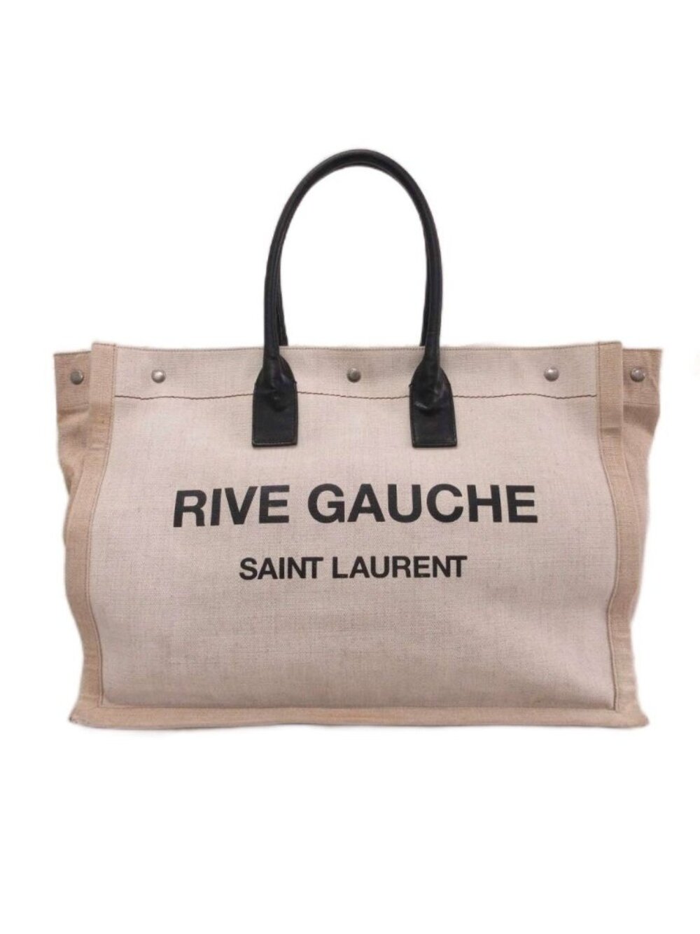 Saint Laurent Rive Gauche Tote Bag Linen Canvas Handle Logo Ivory